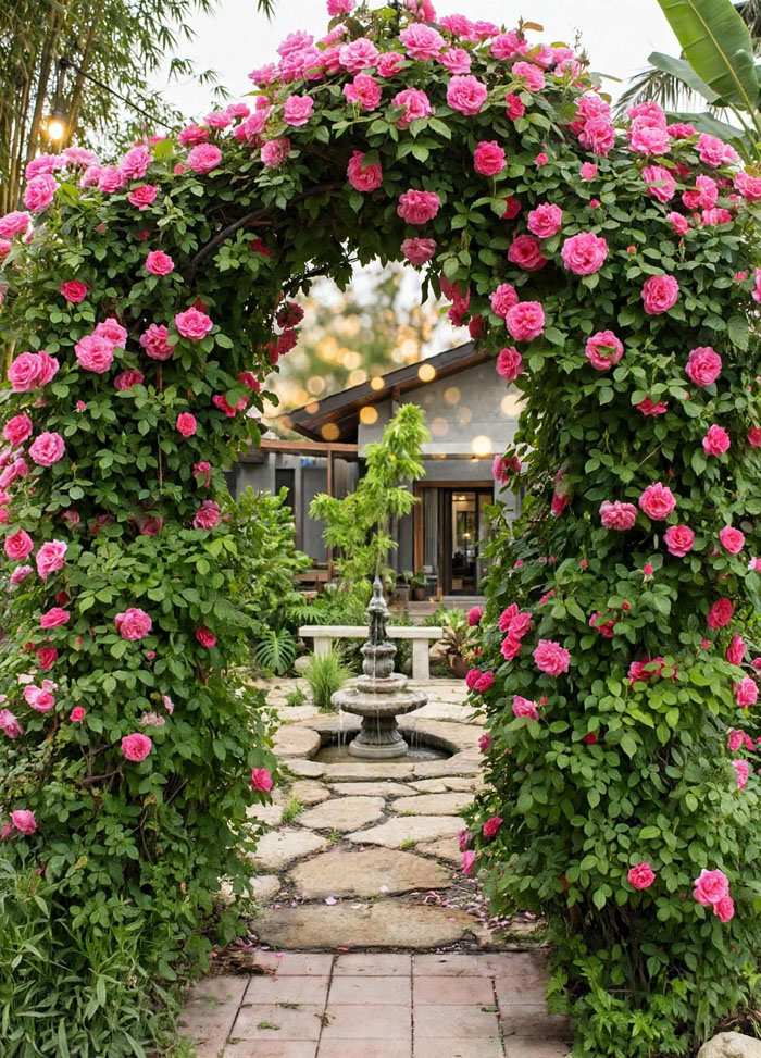 taman bunga mawar pink